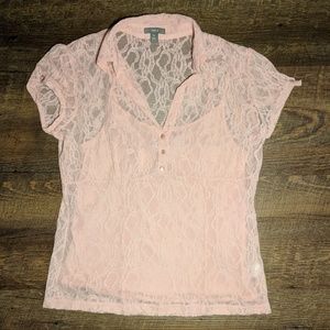 Apt. 9 Light Pink Lace Shirt with Matching Cami M